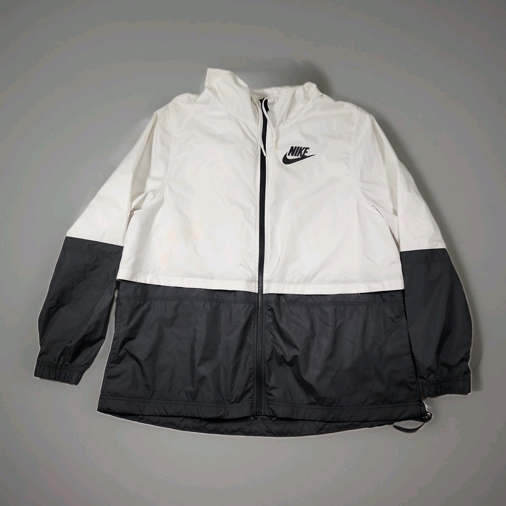 Nike Sportswear Women's Windrunner Jacket Med White Black Full Zip Hood